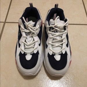 Blue, white, and red Filas